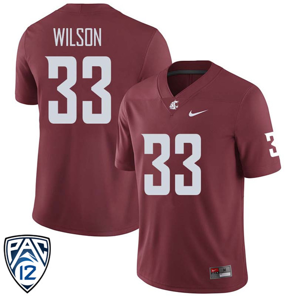 Men #33 Kainoa Wilson Washington State Cougars College Football Jerseys Sale-Crimson